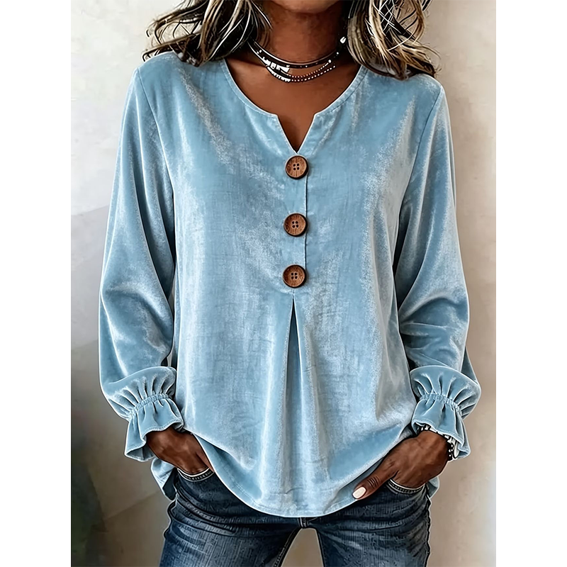Blouse décontractée ample à col V pour femme