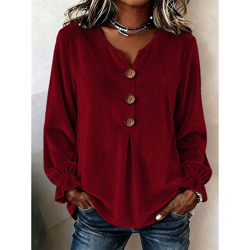 Blouse décontractée ample à col V pour femme