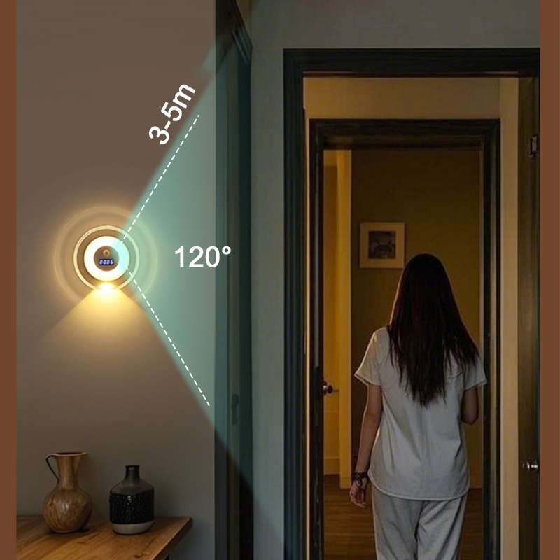 Veilleuse intelligente à LED avec horloge et détecteur de mouvement