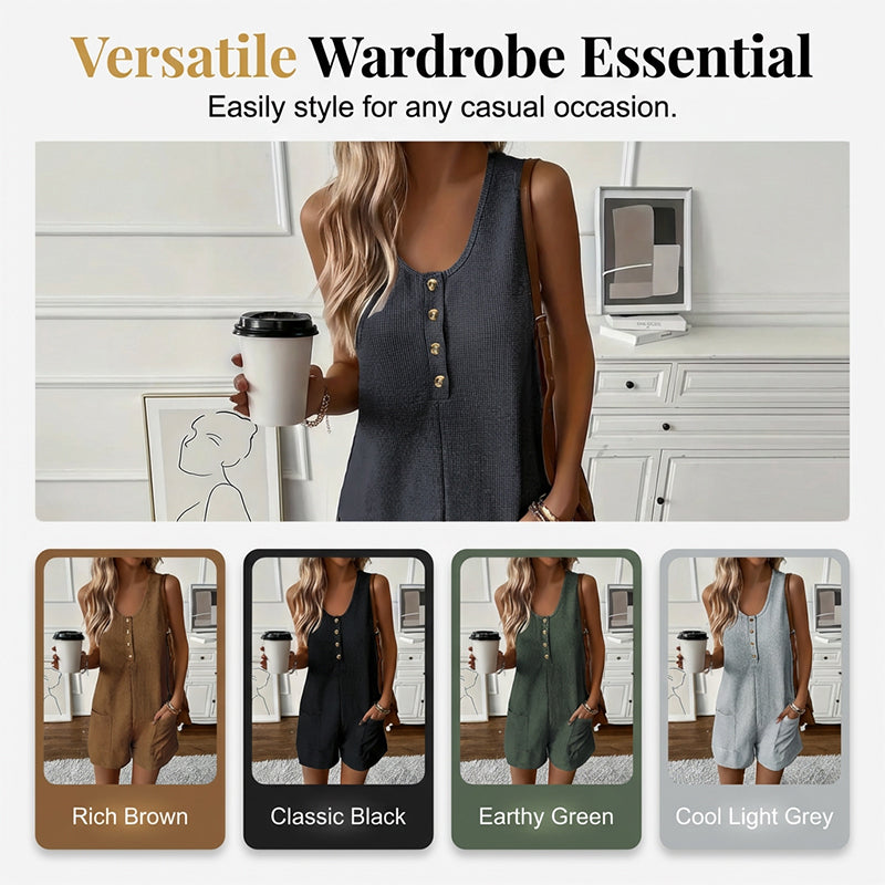 🎉 Soldes 2026 — Plus de 32 000 vendus ! 👗 Combinaison sans manches à boutons – Texture gaufrée respirante 🌿