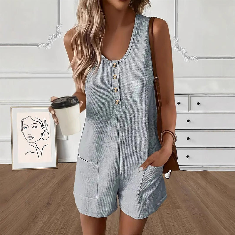 🎉 Soldes 2026 — Plus de 32 000 vendus ! 👗 Combinaison sans manches à boutons – Texture gaufrée respirante 🌿