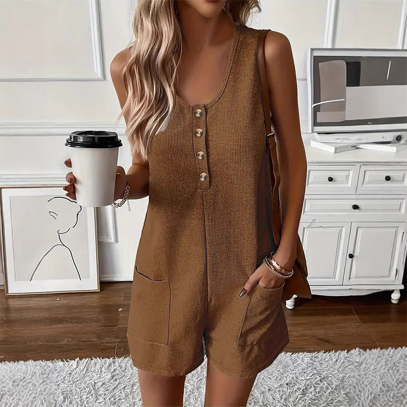🎉 Soldes 2026 — Plus de 32 000 vendus ! 👗 Combinaison sans manches à boutons – Texture gaufrée respirante 🌿