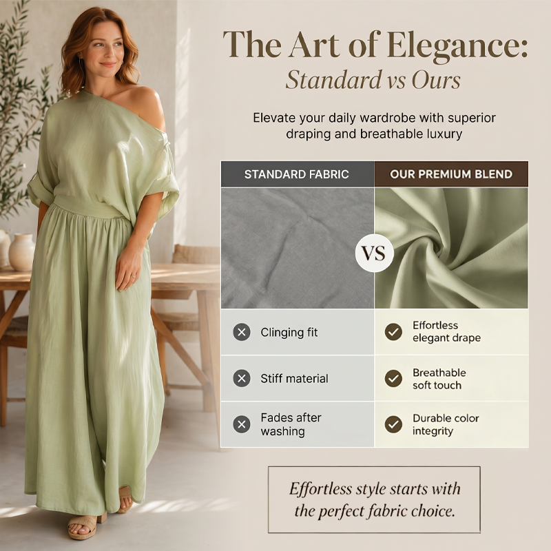 🔥Nouveautés et offres spéciales – Ensemble pour femme composé d'un haut à épaules dénudées et d'un pantalon à jambes larges