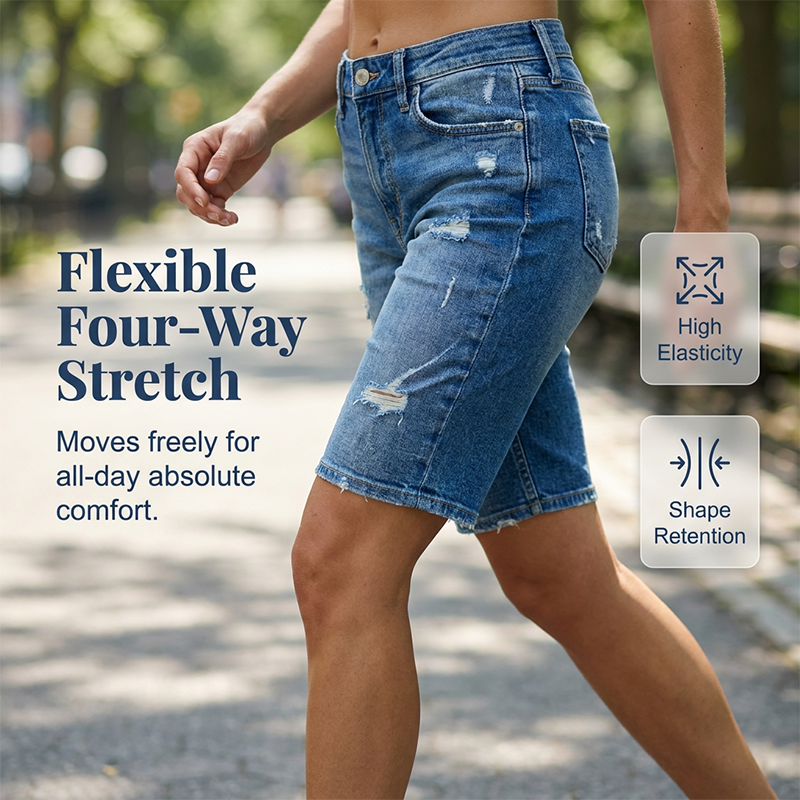 👖 OFFRE LIMITÉE -50% ! ✨ Short Bermuda en Jean Délavé Casual Femme – Stretch 4 Directions, Ourlet Brut, Style Vintage 🌿