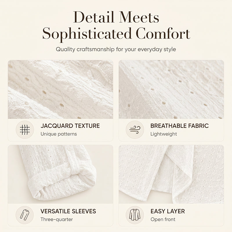 Cardigan décontracté pour femme, texturé et ouvert sur le devant