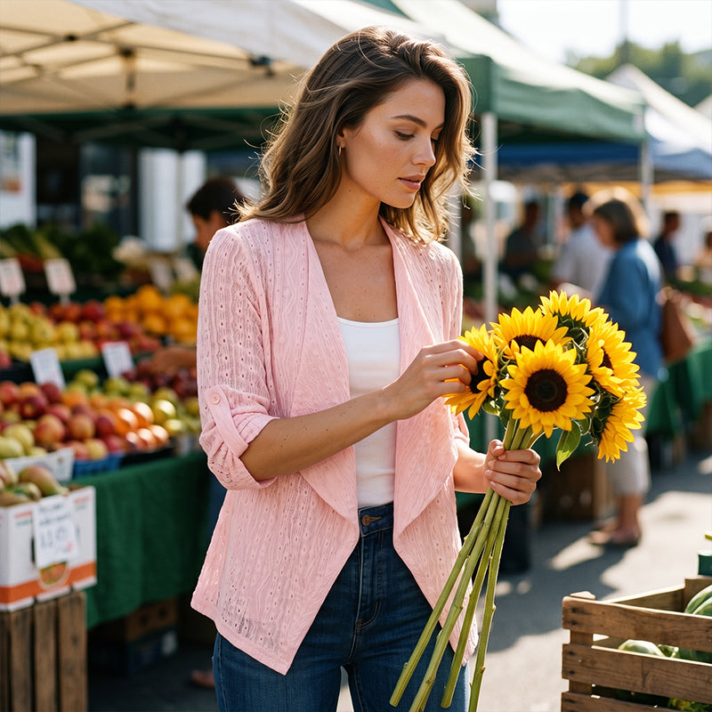 Cardigan décontracté pour femme, texturé et ouvert sur le devant