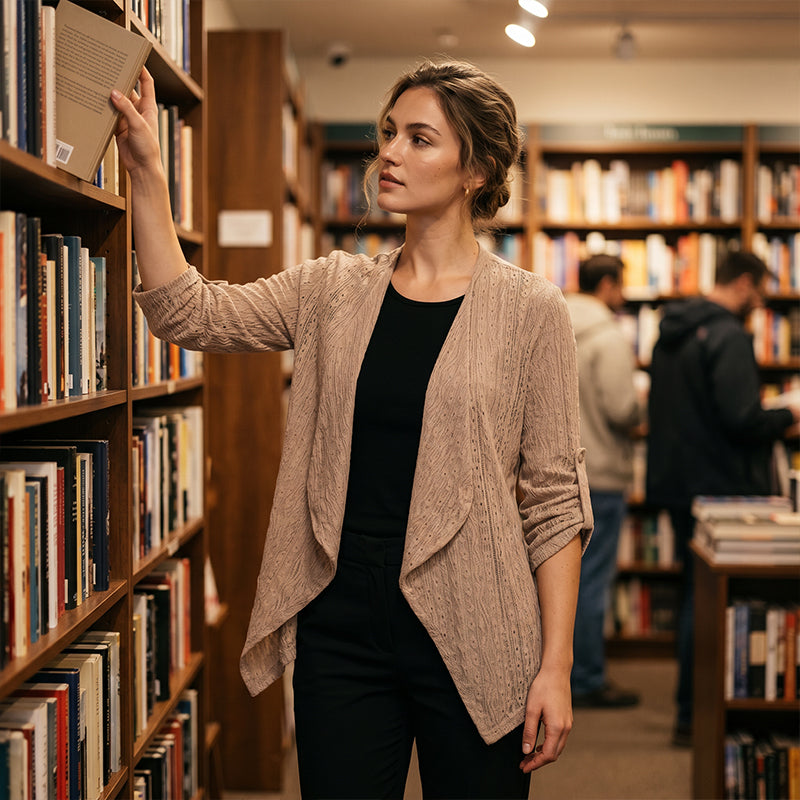 Cardigan décontracté pour femme, texturé et ouvert sur le devant