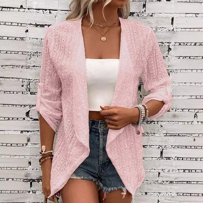 Cardigan décontracté pour femme, texturé et ouvert sur le devant