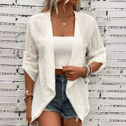 Cardigan décontracté pour femme, texturé et ouvert sur le devant