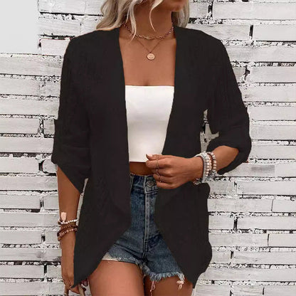 Cardigan décontracté pour femme, texturé et ouvert sur le devant