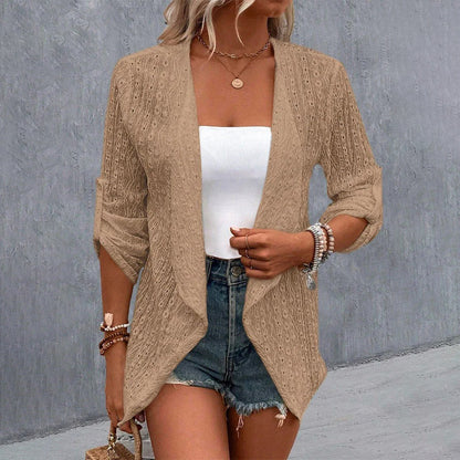 Cardigan décontracté pour femme, texturé et ouvert sur le devant