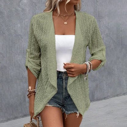 Cardigan décontracté pour femme, texturé et ouvert sur le devant
