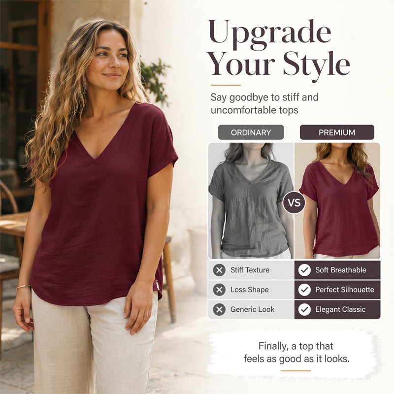 👕☀️🌿 OFFRE LIMITÉE 50% DE RÉDUCTION! T-Shirt Femme Col V pour l’Été – Mélange de Coton Doux, Respirant et Léger – Parfait pour les Journées Décontractées, les Courses ou les Matins de Week-end Paisibles 🌸😌