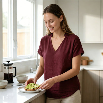 👕☀️🌿 OFFRE LIMITÉE 50% DE RÉDUCTION! T-Shirt Femme Col V pour l’Été – Mélange de Coton Doux, Respirant et Léger – Parfait pour les Journées Décontractées, les Courses ou les Matins de Week-end Paisibles 🌸😌
