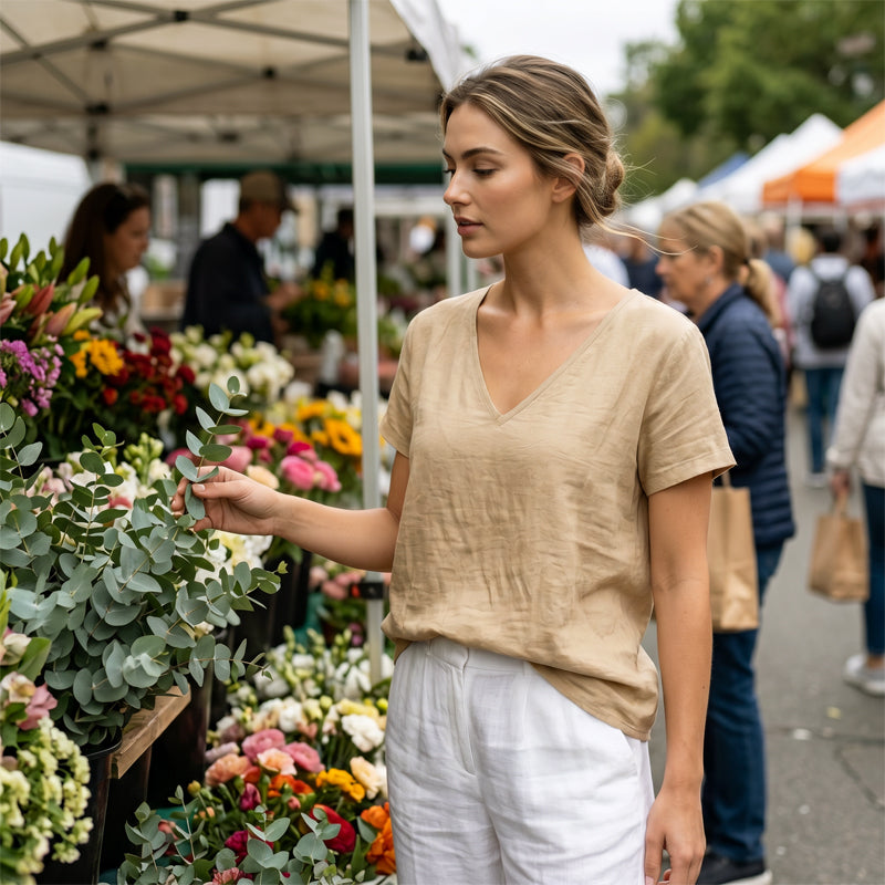 👕☀️🌿 OFFRE LIMITÉE 50% DE RÉDUCTION! T-Shirt Femme Col V pour l’Été – Mélange de Coton Doux, Respirant et Léger – Parfait pour les Journées Décontractées, les Courses ou les Matins de Week-end Paisibles 🌸😌