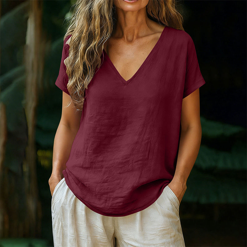 👕☀️🌿 OFFRE LIMITÉE 50% DE RÉDUCTION! T-Shirt Femme Col V pour l’Été – Mélange de Coton Doux, Respirant et Léger – Parfait pour les Journées Décontractées, les Courses ou les Matins de Week-end Paisibles 🌸😌