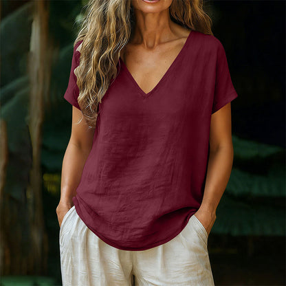 👕☀️🌿 OFFRE LIMITÉE 50% DE RÉDUCTION! T-Shirt Femme Col V pour l’Été – Mélange de Coton Doux, Respirant et Léger – Parfait pour les Journées Décontractées, les Courses ou les Matins de Week-end Paisibles 🌸😌