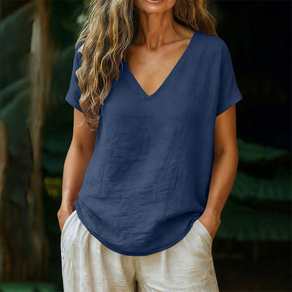 👕☀️🌿 OFFRE LIMITÉE 50% DE RÉDUCTION! T-Shirt Femme Col V pour l’Été – Mélange de Coton Doux, Respirant et Léger – Parfait pour les Journées Décontractées, les Courses ou les Matins de Week-end Paisibles 🌸😌