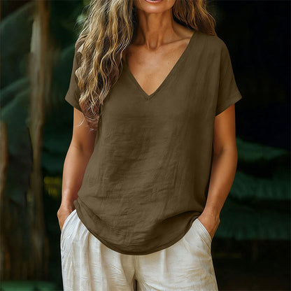 👕☀️🌿 OFFRE LIMITÉE 50% DE RÉDUCTION! T-Shirt Femme Col V pour l’Été – Mélange de Coton Doux, Respirant et Léger – Parfait pour les Journées Décontractées, les Courses ou les Matins de Week-end Paisibles 🌸😌