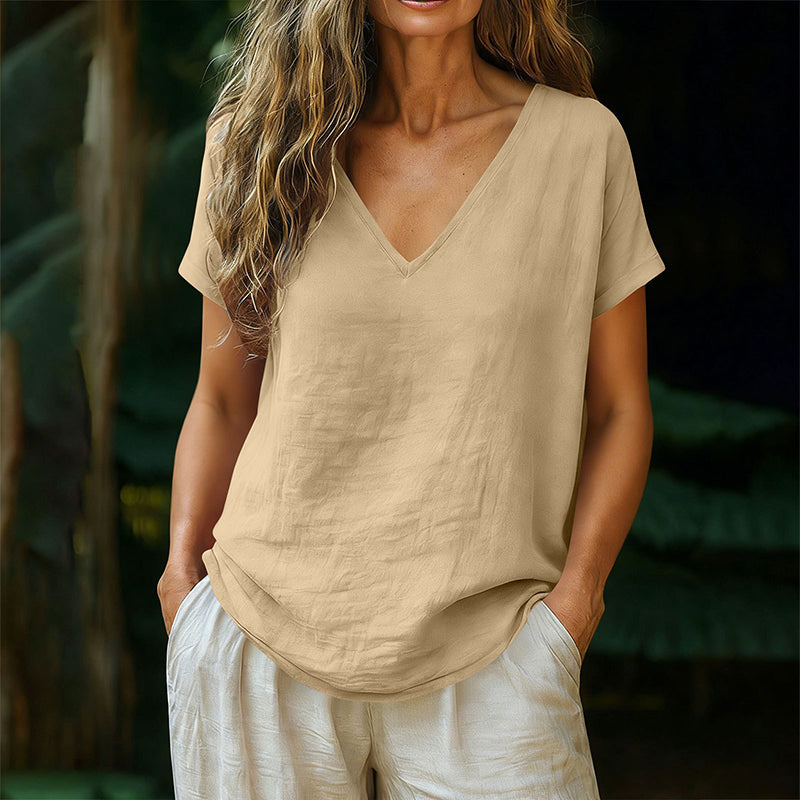 👕☀️🌿 OFFRE LIMITÉE 50% DE RÉDUCTION! T-Shirt Femme Col V pour l’Été – Mélange de Coton Doux, Respirant et Léger – Parfait pour les Journées Décontractées, les Courses ou les Matins de Week-end Paisibles 🌸😌