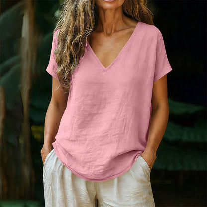 👕☀️🌿 OFFRE LIMITÉE 50% DE RÉDUCTION! T-Shirt Femme Col V pour l’Été – Mélange de Coton Doux, Respirant et Léger – Parfait pour les Journées Décontractées, les Courses ou les Matins de Week-end Paisibles 🌸😌