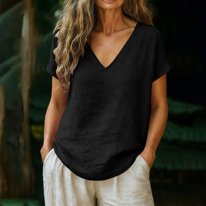 👕☀️🌿 OFFRE LIMITÉE 50% DE RÉDUCTION! T-Shirt Femme Col V pour l’Été – Mélange de Coton Doux, Respirant et Léger – Parfait pour les Journées Décontractées, les Courses ou les Matins de Week-end Paisibles 🌸😌