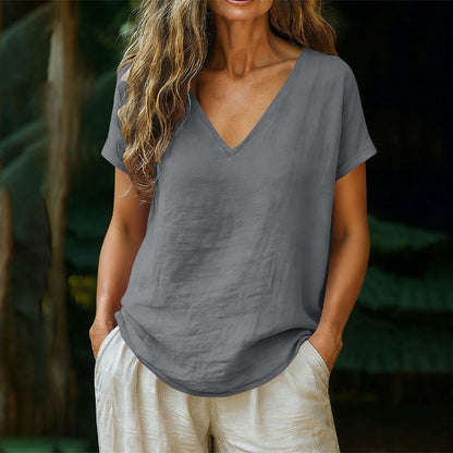 👕☀️🌿 OFFRE LIMITÉE 50% DE RÉDUCTION! T-Shirt Femme Col V pour l’Été – Mélange de Coton Doux, Respirant et Léger – Parfait pour les Journées Décontractées, les Courses ou les Matins de Week-end Paisibles 🌸😌