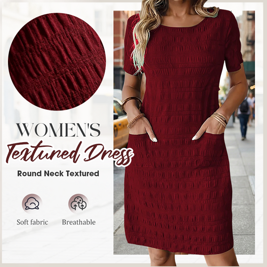 Robe femme à col rond, texturée, arrivant aux genoux