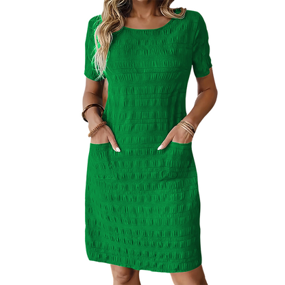 Robe femme à col rond, texturée, arrivant aux genoux
