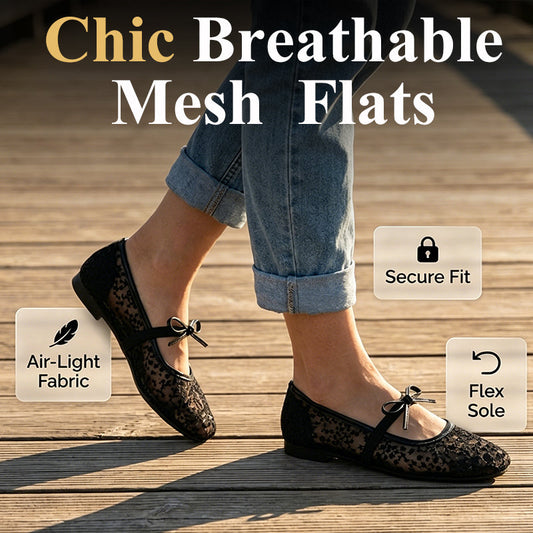 🌸 Élégantes chaussures plates en maille avec nœud et motif floral