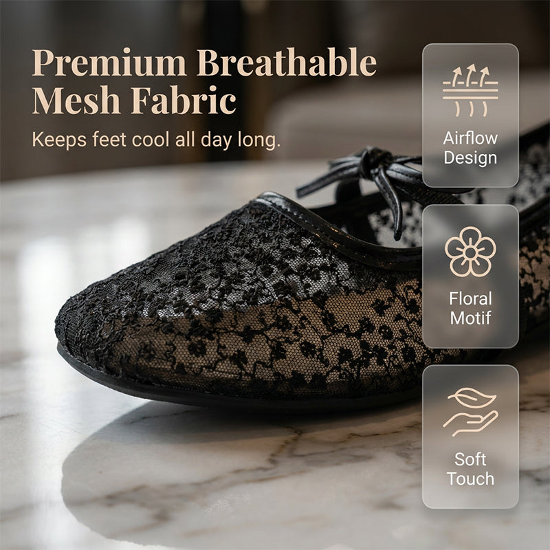 🌸 Élégantes chaussures plates en maille avec nœud et motif floral