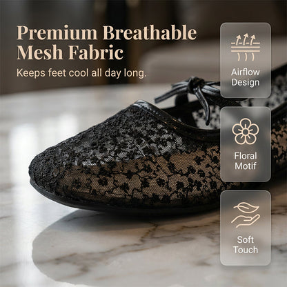 🌸 Élégantes chaussures plates en maille avec nœud et motif floral