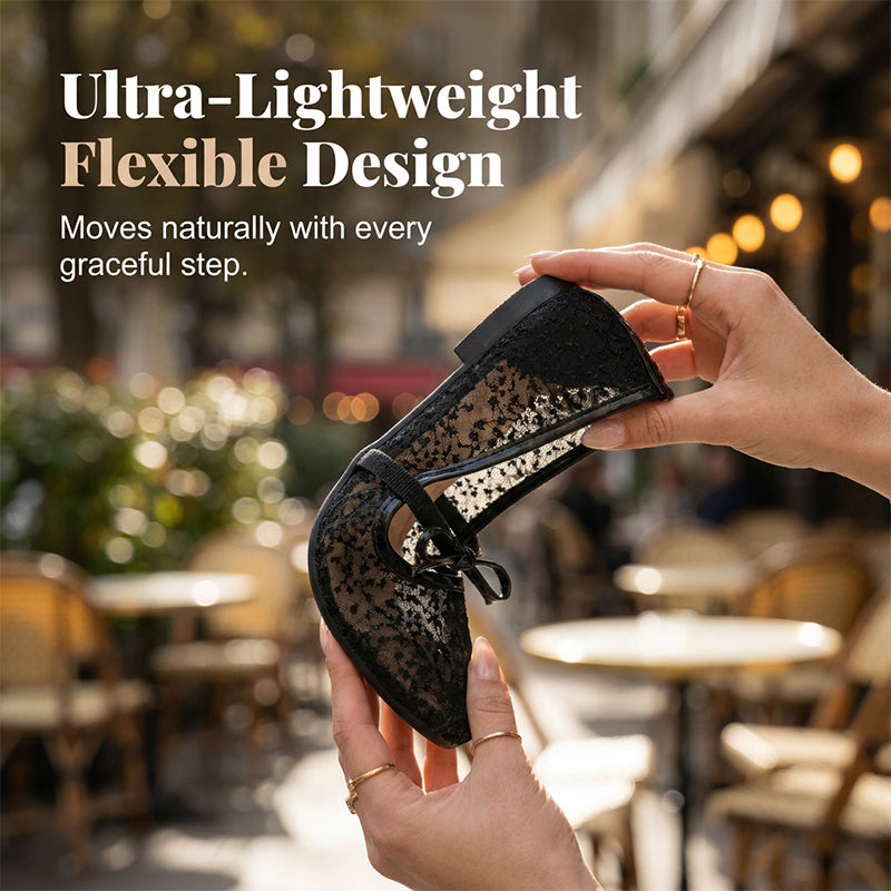 🌸 Élégantes chaussures plates en maille avec nœud et motif floral