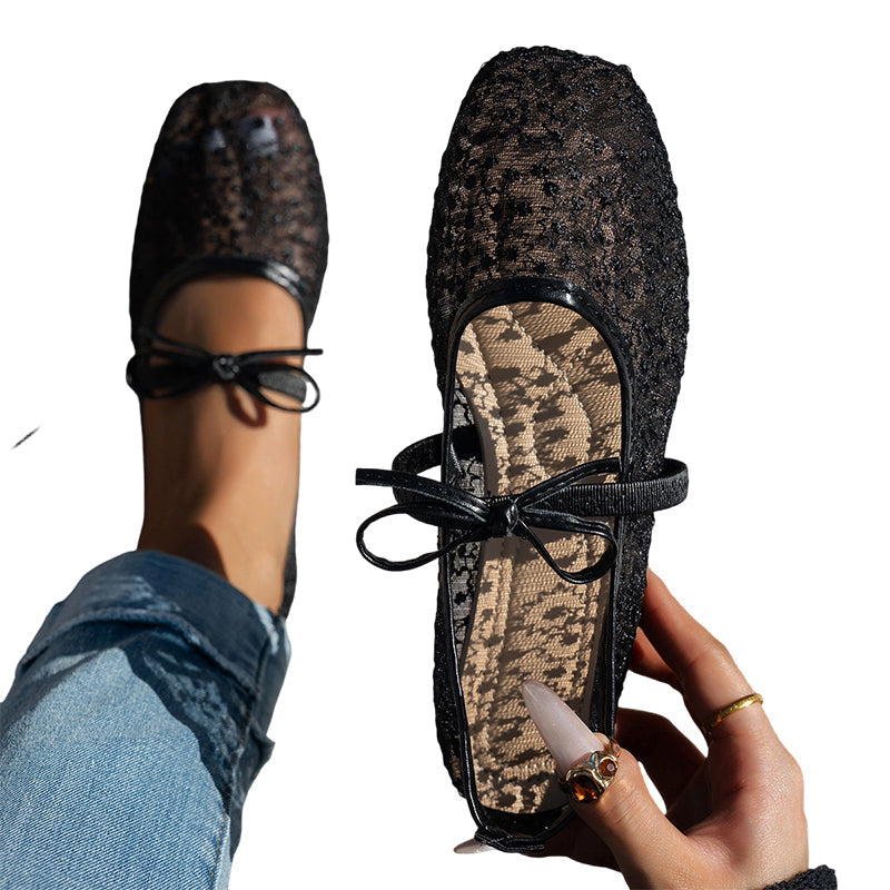 🌸 Élégantes chaussures plates en maille avec nœud et motif floral