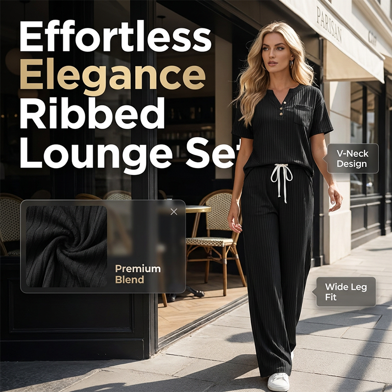 Ensemble 2 pièces pour femme : haut et pantalon en maille côtelée