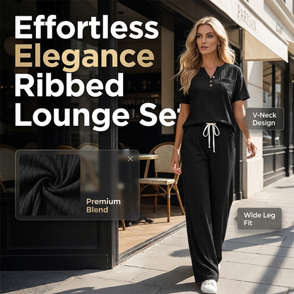 Ensemble 2 pièces pour femme : haut et pantalon en maille côtelée