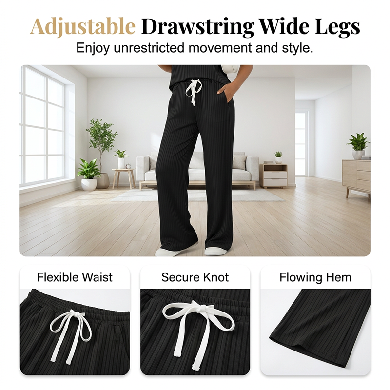 Ensemble 2 pièces pour femme : haut et pantalon en maille côtelée