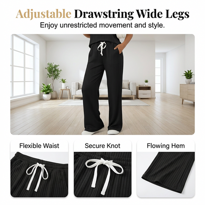 Ensemble 2 pièces pour femme : haut et pantalon en maille côtelée