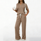 Ensemble 2 pièces pour femme : haut et pantalon en maille côtelée