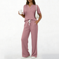 Ensemble 2 pièces pour femme : haut et pantalon en maille côtelée