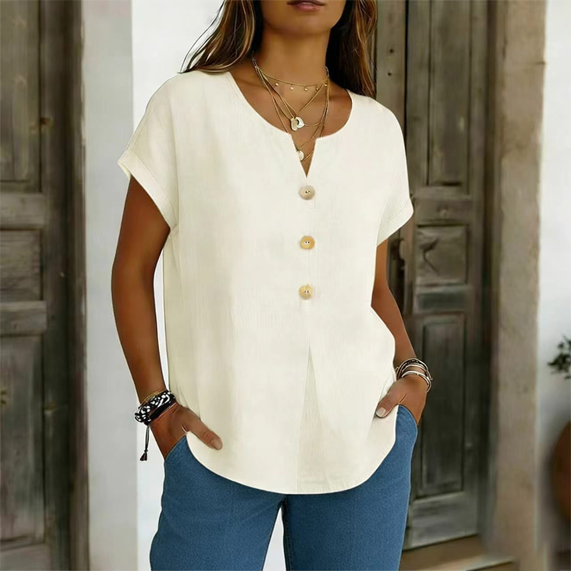 🔥Offre à durée limitée – T-shirt décontracté à col en V et boutons pour femme