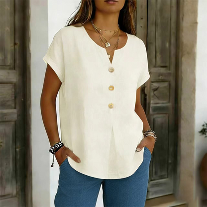 🔥Offre à durée limitée – T-shirt décontracté à col en V et boutons pour femme
