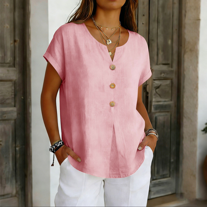 🔥Offre à durée limitée – T-shirt décontracté à col en V et boutons pour femme