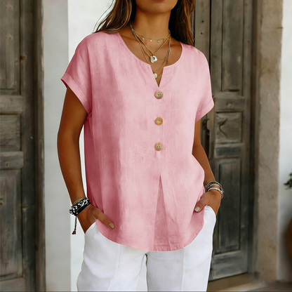🔥Offre à durée limitée – T-shirt décontracté à col en V et boutons pour femme
