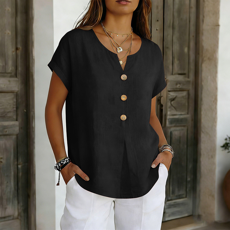 🔥Offre à durée limitée – T-shirt décontracté à col en V et boutons pour femme