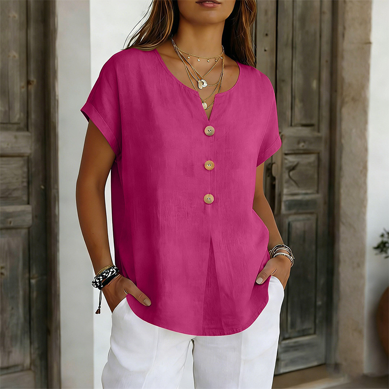 🔥Offre à durée limitée – T-shirt décontracté à col en V et boutons pour femme