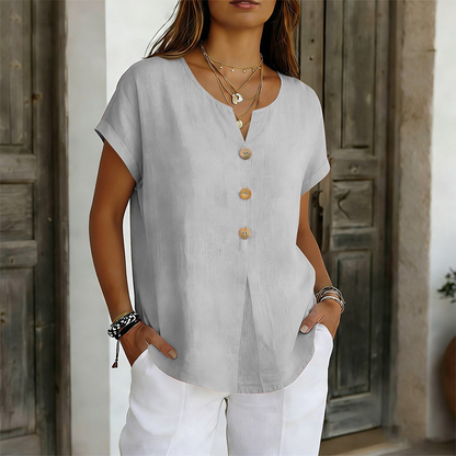 🔥Offre à durée limitée – T-shirt décontracté à col en V et boutons pour femme
