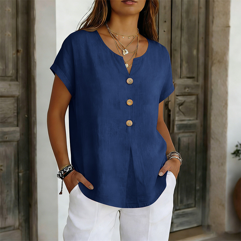 🔥Offre à durée limitée – T-shirt décontracté à col en V et boutons pour femme