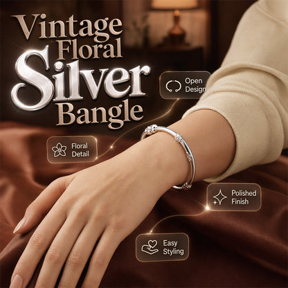 ⌛Offre à durée limitée – Bracelet rigide vintage à motif floral argenté