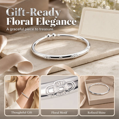 ⌛Offre à durée limitée – Bracelet rigide vintage à motif floral argenté